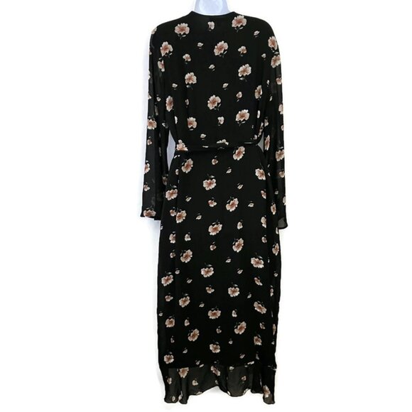 Missguided Women Black Floral Wrap Dress 14 Ruffle Boho Whimsigoth Cottagecore - Picture 6 of 9